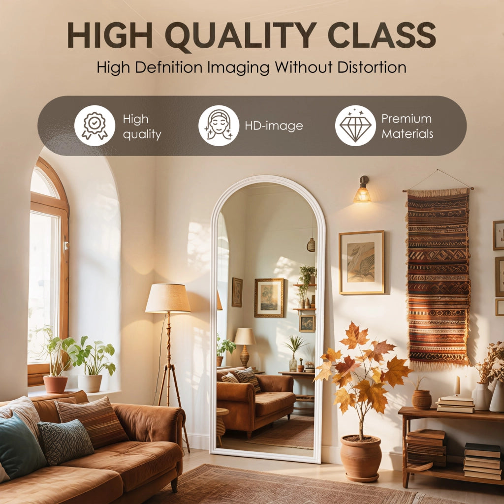 SPECCHIO INTERO ARCATO 160x50 cm Bianco Legno e Metallo con base regolabile