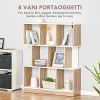 Mobile Libreria a 8 Ripiani per Soggiorno e Camera da Letto, in Legno, 100x27x124 cm, Rovere e Bianco