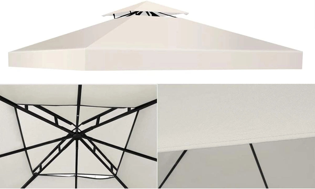 Tetto di Ricambio, per Gazebo Giardino di 3 x 3 M, Doppio/Singolo Strato, in Tessuto Poliestere, Impermeabile e Anti-UV, per Cortile/Spiaggia/Parco, 3 Colori e 2 Stili