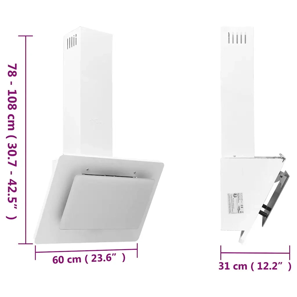 Cappa a Parete 60 cm in Acciaio Inox e Vetro Temperato Bianco 51663