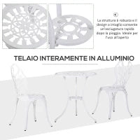 Set da Giardino 3 Pezzi in Alluminio con 2 Sedie 42.5x47.5x89 cm e Tavolino Rotondo Ø60x67 cm, Bianco