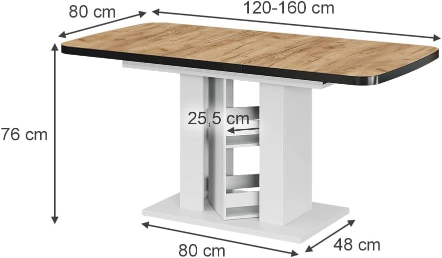 tavolo da pranzo allungabile Fenaro, Quercia dorata/bianco, 120 x 80 cm, allungabile con estrazione sincronizzata per lunghezza tavolo variabile