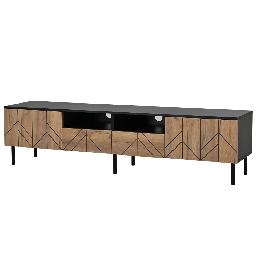 Mobile TV 180x40x45 cm con 2 cassetti e 2 ante in truciolare nero e naturale