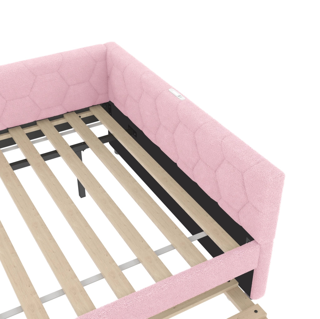 Letto singolo 90x200 cm con letto estraibile, lampada e porte USB