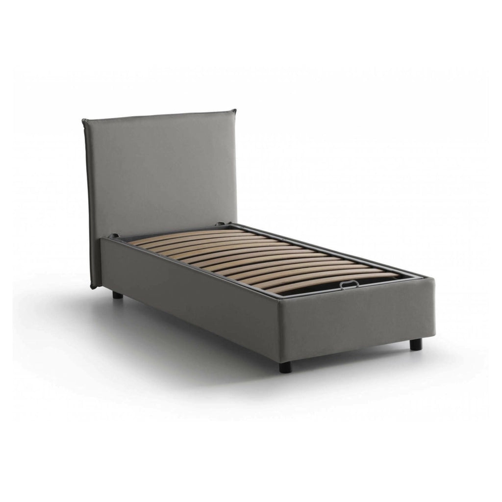 Letto singolo Argentino, Letto contenitore con rivestimento in tessuto, Made in Italy, Apertura frontale, adatto per materasso cm 80x190, Grigio