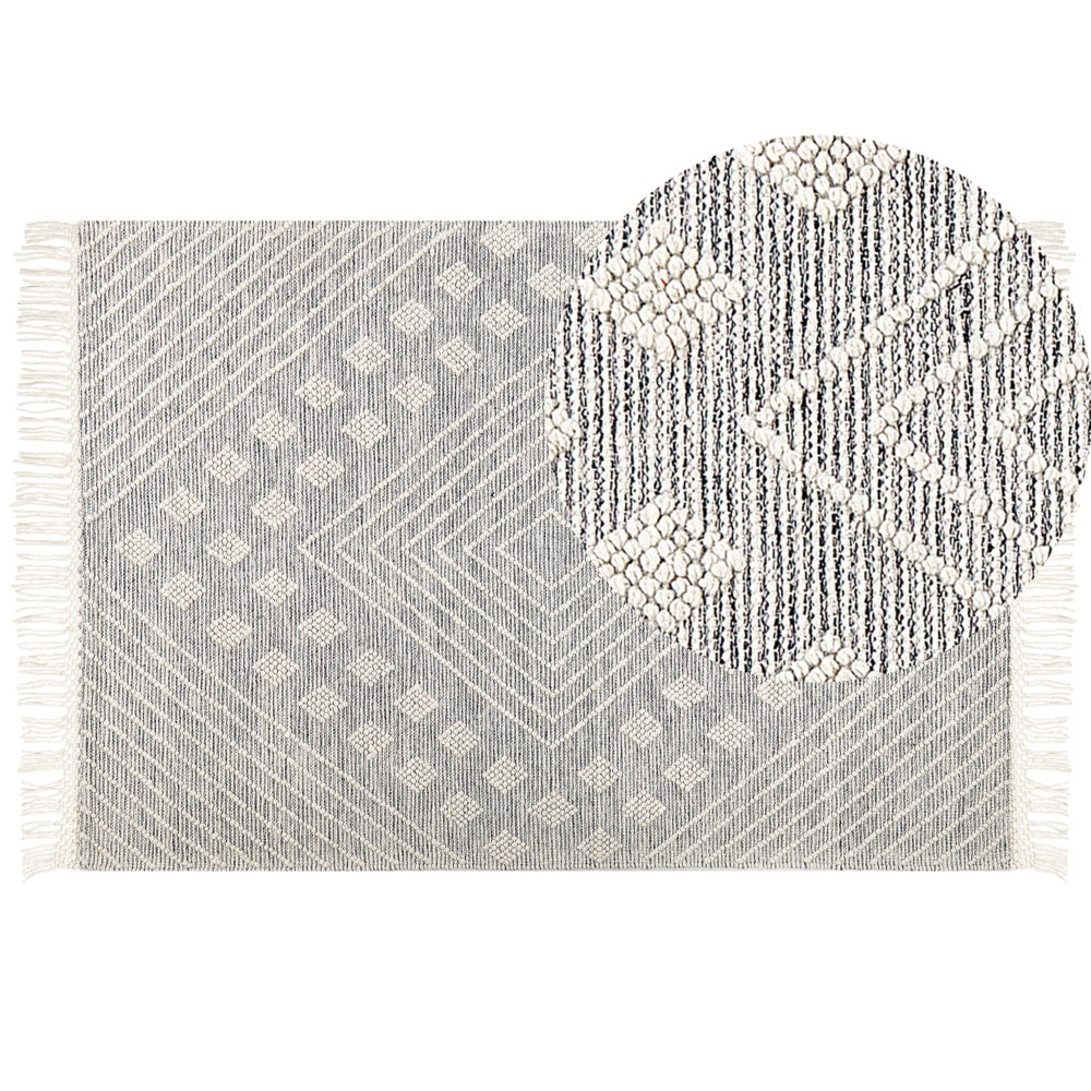 Tappeto bianco e grigio in lana 160 x 230 cm intrecciato a mano con motivi geometrici in stile scandinavo Soggiorno Camera da letto