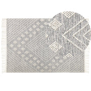 Tappeto bianco e grigio in lana 160 x 230 cm intrecciato a mano con motivi geometrici in stile scandinavo Soggiorno Camera da letto