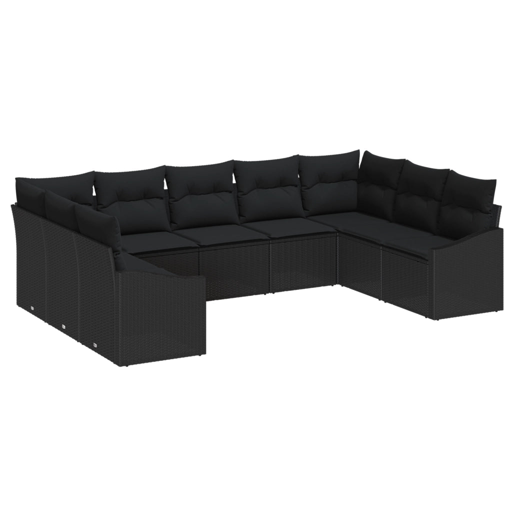 Set da Pranzo da Giardino 9 Pezzi con Cuscini in Rattan Nero