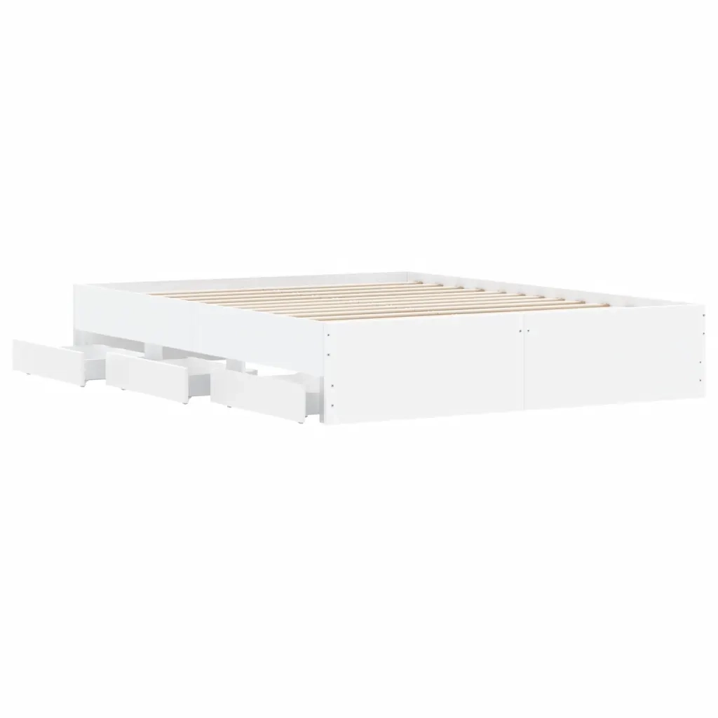Giroletto con Cassetti-Struttura Letto con contenitore Bianco 150x200 cm in Legno Multistrato 511432