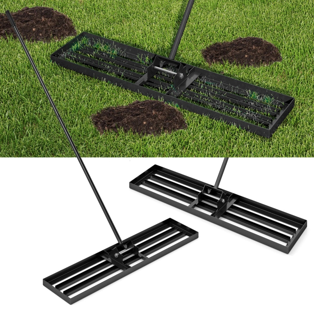 Rastrello livellatore per prato cortile, Livellatore giardino con impugnatura ergonomica e piastra 106 x 25 cm Nero-Attrezzi da giardino
