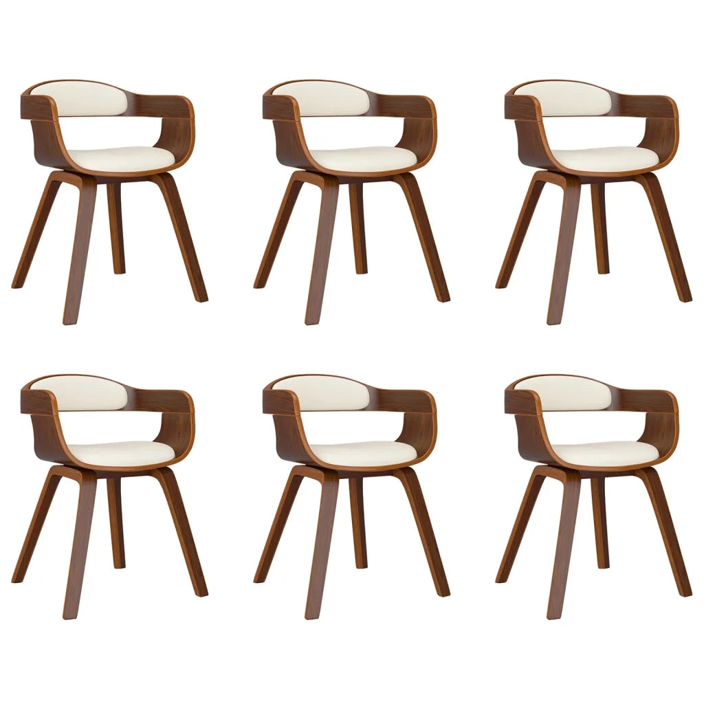 Sedie da Pranzo 6 pz Crema in Legno Curvato e Similpelle