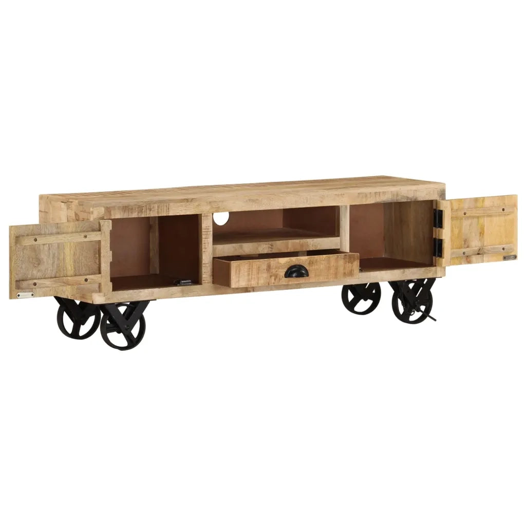 Mobile Porta TV con Ruote 110x30x37 cm in Legno di Mango Grezzo cod mxl 67984