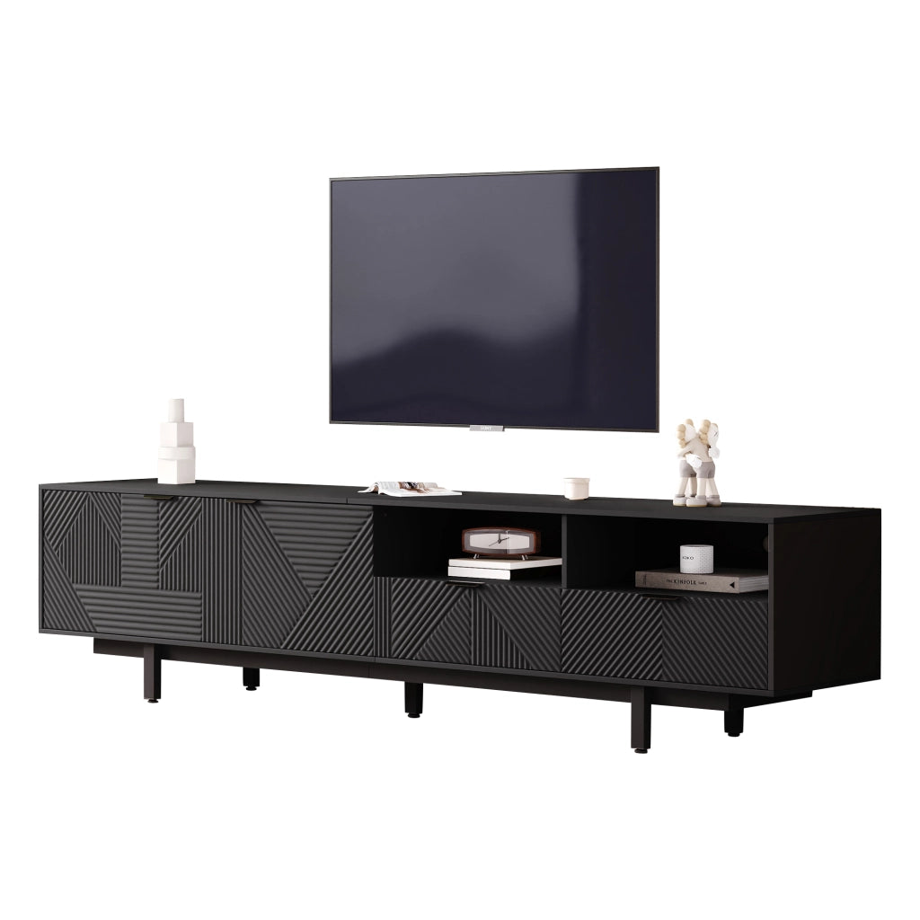 Mobile TV con 2 ante; vani aperti e passacavi - per soggiorno - 200×40×51 cm - nero