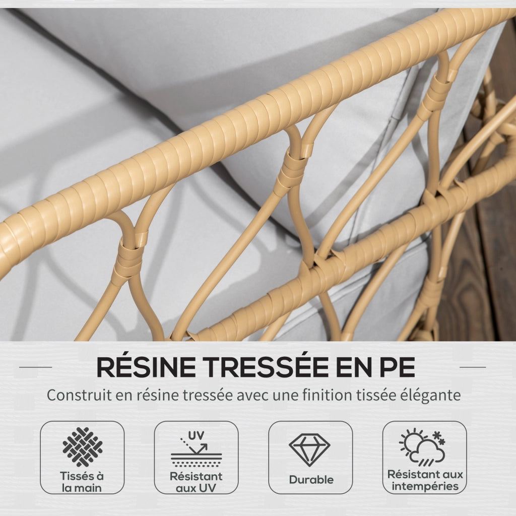 Set divano da giardino 2 posti + 2 poltrone + tavolino in vetro temperato ¨C zephmum ¨C grigio con 7 cuscini