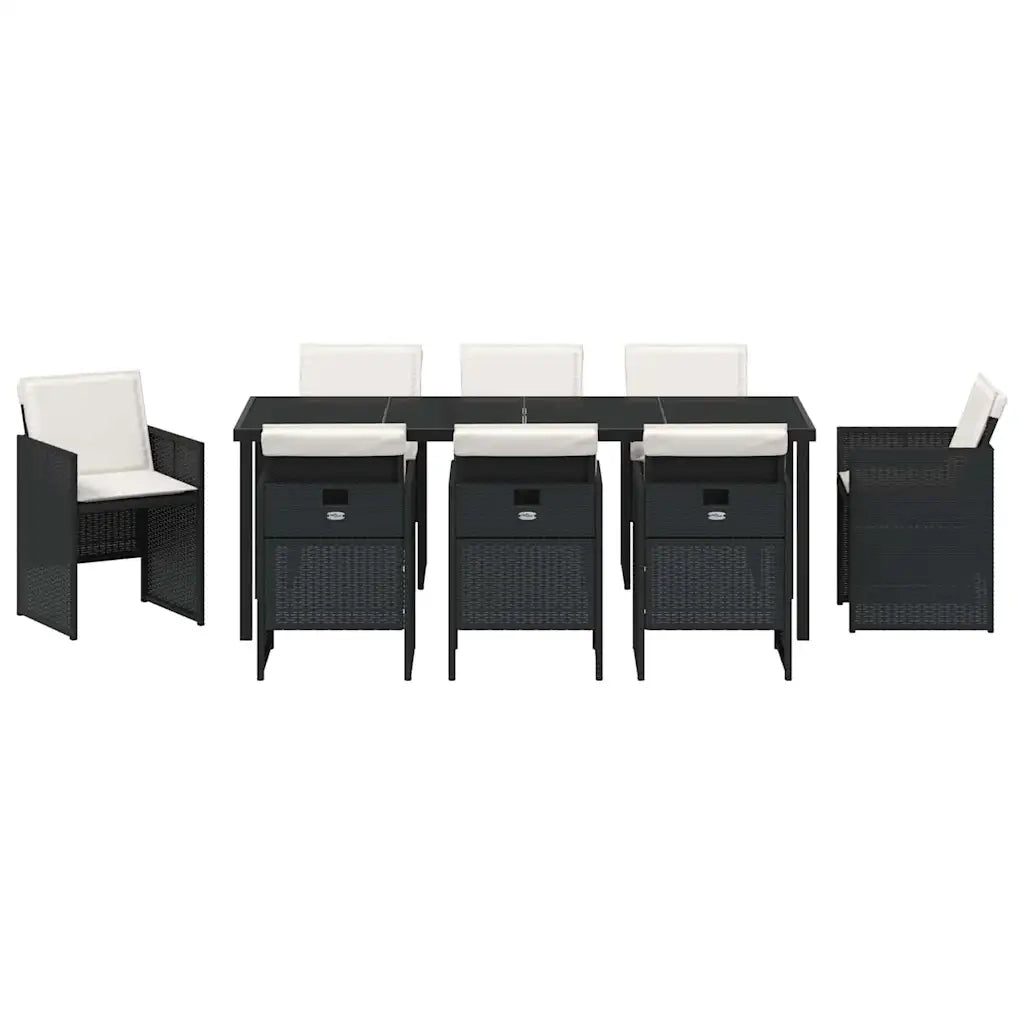 Set da Pranzo per Giardino con cuscino 9 pcs Nero polyrattan 3379943