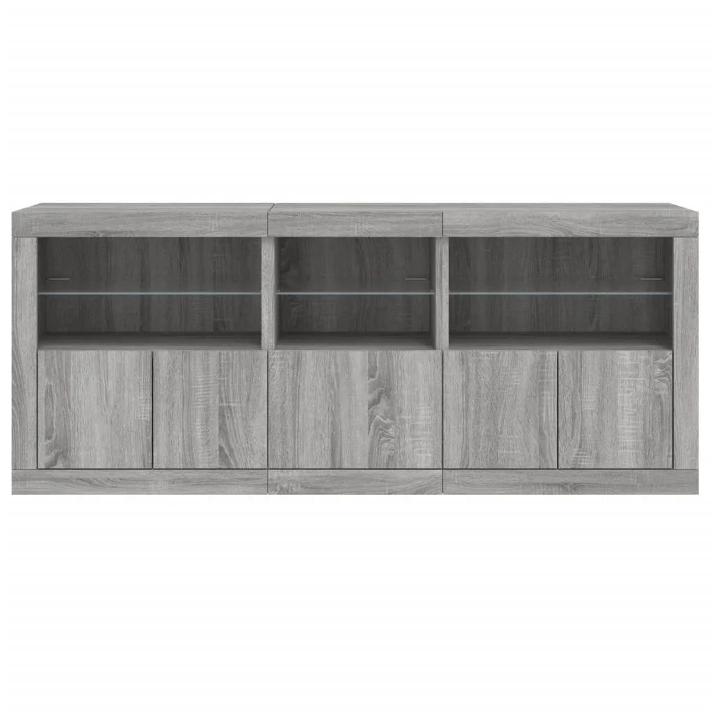 Buffet credenza cassettiera armadio mobile contenitore organizer per cucina soggiorno salotto con luci LED Sonoma 162 x 37 x 67 cm grigio 02_0030056