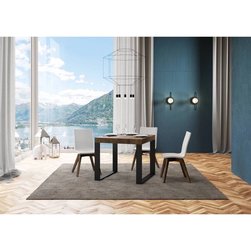 Tavolo allungabile 90x90/246 cm Tecno Premium telaio Antracite - Noce