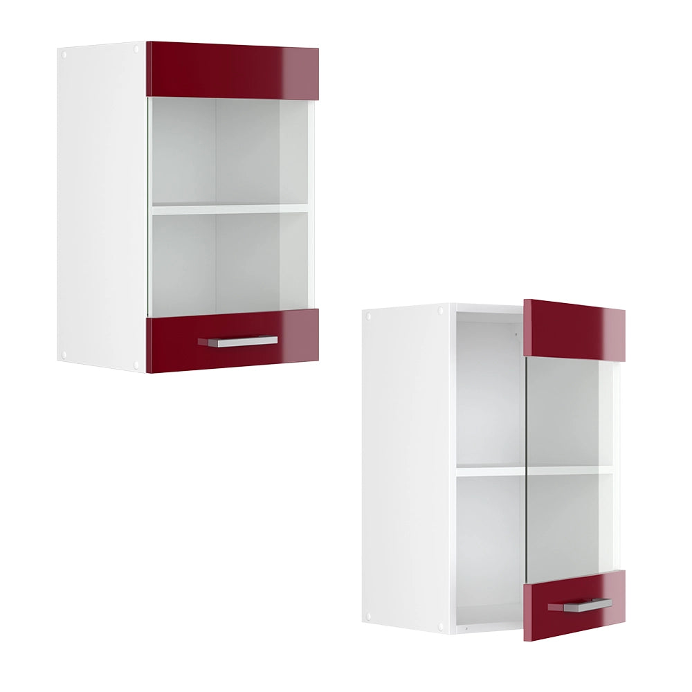Vicco Pensile universale Rosso bordeaux lucido 40 cm con anta in vetro