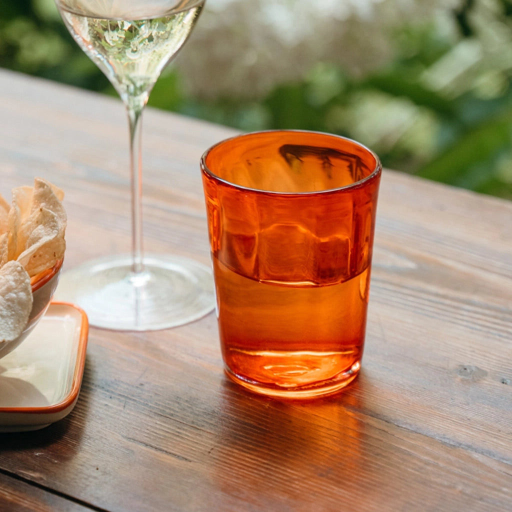 Zafferano Set 6 Bicchieri Tumbler Serie Bei Colore Arancione in Vetro Soffiato a Mano Volante Alta Qualità Artigianale per Tavola Elegante