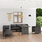 Set Divani da Giardino 8 pz con Cuscini in Polyrattan Grigio 3059770