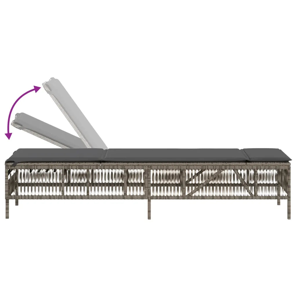 vidaXL Lettino Prendisole con Cuscino Grigio in Polyrattan