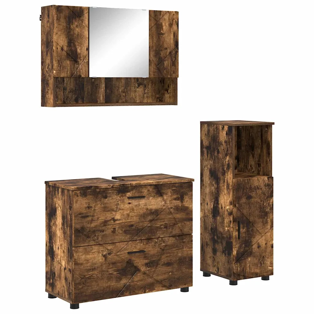 Set di mobili per il bagno con cassetto 3 pcs Rovere fumé 3393028