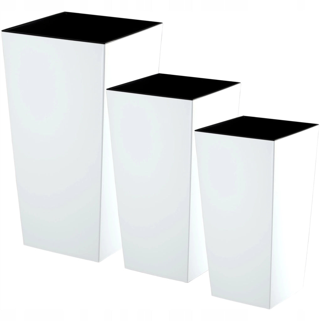 Set di 3 vasi da fiori KADAX, vasi da giardino + inserti, alti, grandi, bianchi, 37+47+57 cm