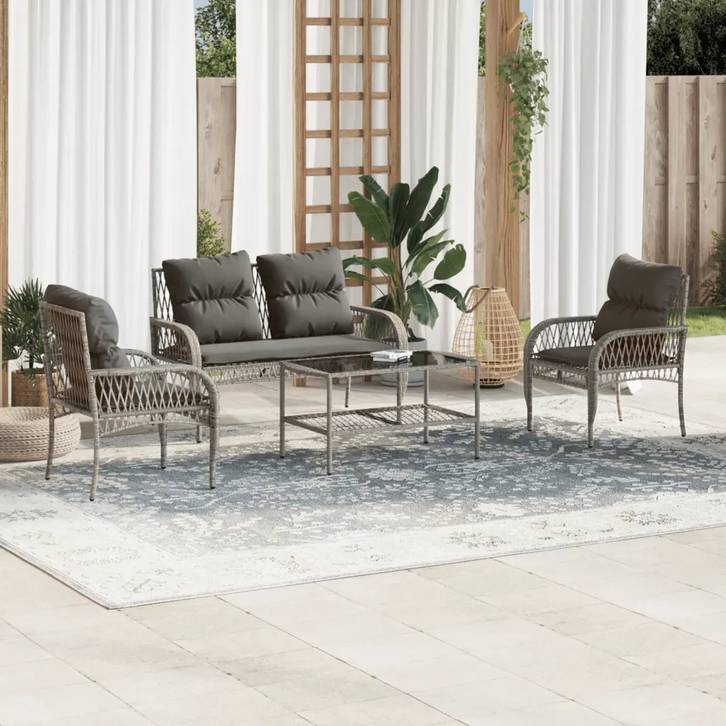 Set Divani da Giardino 4 pz | Set Salotto da Giardino con Cuscini in Polyrattan Grigio