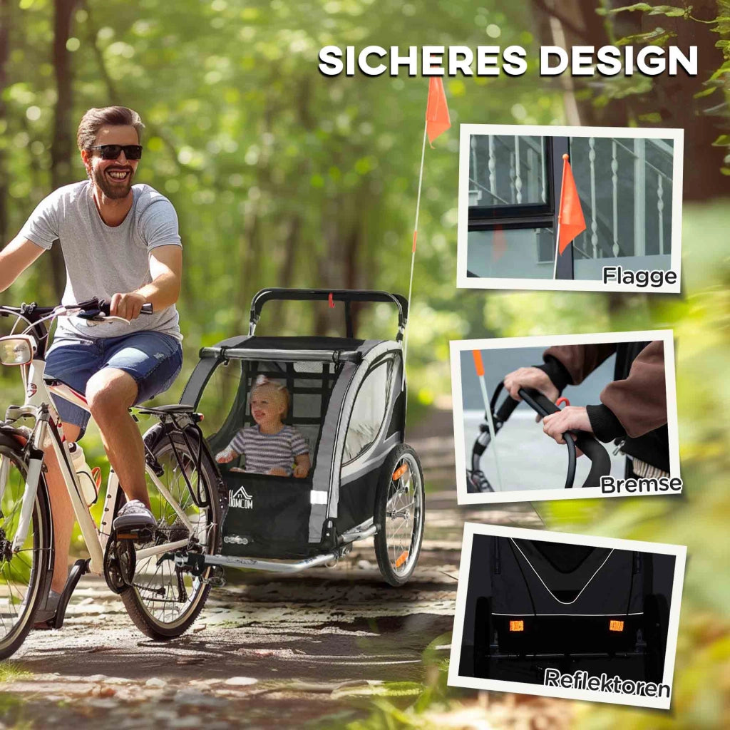 Carrello per bambini, passeggino, con freni, pieghevole, per 2 bambini ¨C zephmum ¨C Grigio/Nero