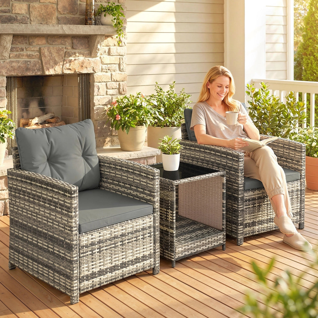 Set Giardino 3 Pezzi con Tavolino e 2 Sedie ¨C zephmum ¨C Grigio Chiaro, Polyrattan, 62x65x75 cm