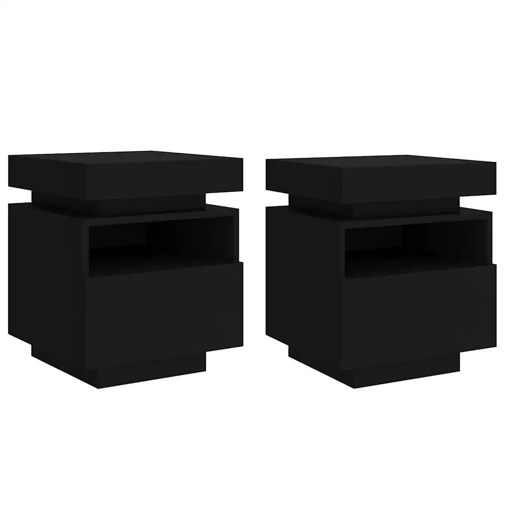 Set di 2 Comodini | Armadio da Notte | Mobiletto da notte con Luci LED Neri 40x39x48,5 cm