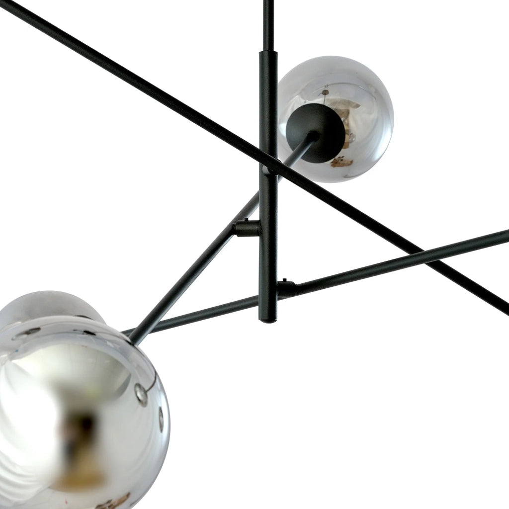 Lampadario 6 Luci Yama In Acciao Nero Con Bracci Regolabili E Vetro Fumè