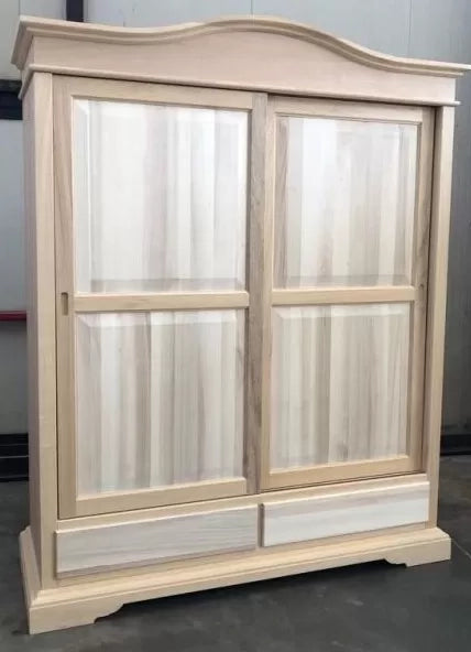 Armadio 2 ante scorrevoli 2 cassetti legno grezzo 180x67x225 - Mobili 2G