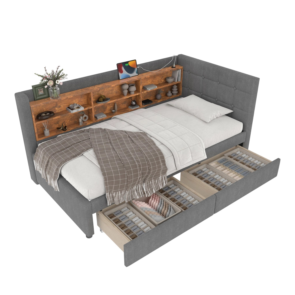 Daybett con funzione divano letto in lino grigio 90x200 cm
