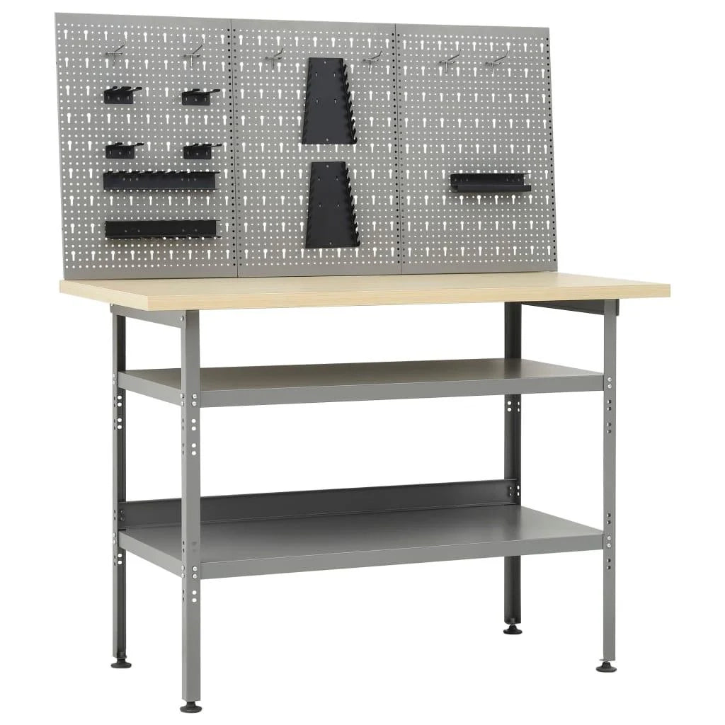 Banco da lavoro da 120 cm con 3 pannelli a parete tavolo da lavoro per officina grigio/nero 02_0003656