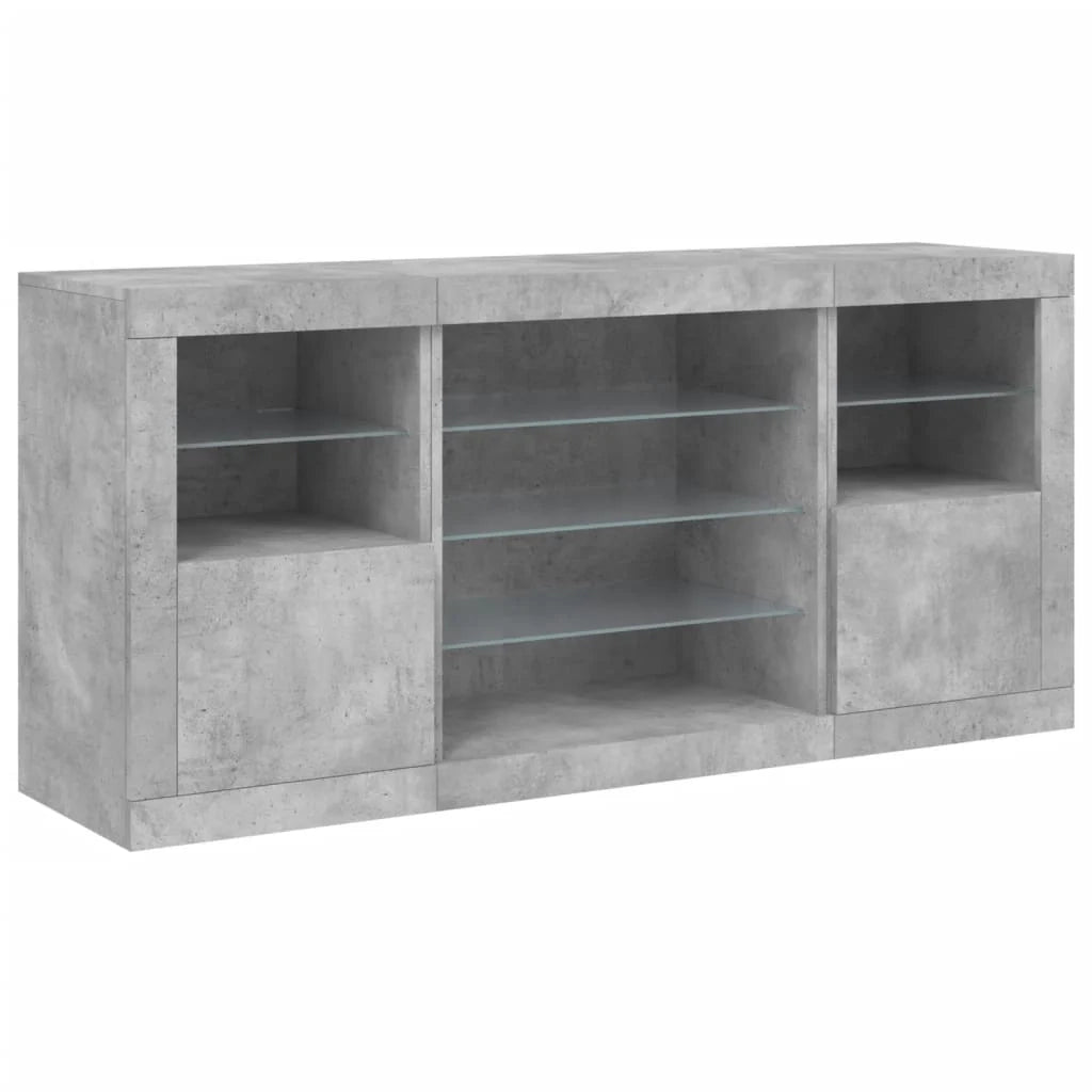 Buffet credenza cassettiera armadio mobile contenitore organizer per cucina soggiorno salotto con luci LED 142,5 x 37 x 67 cm grigio 02_0029976