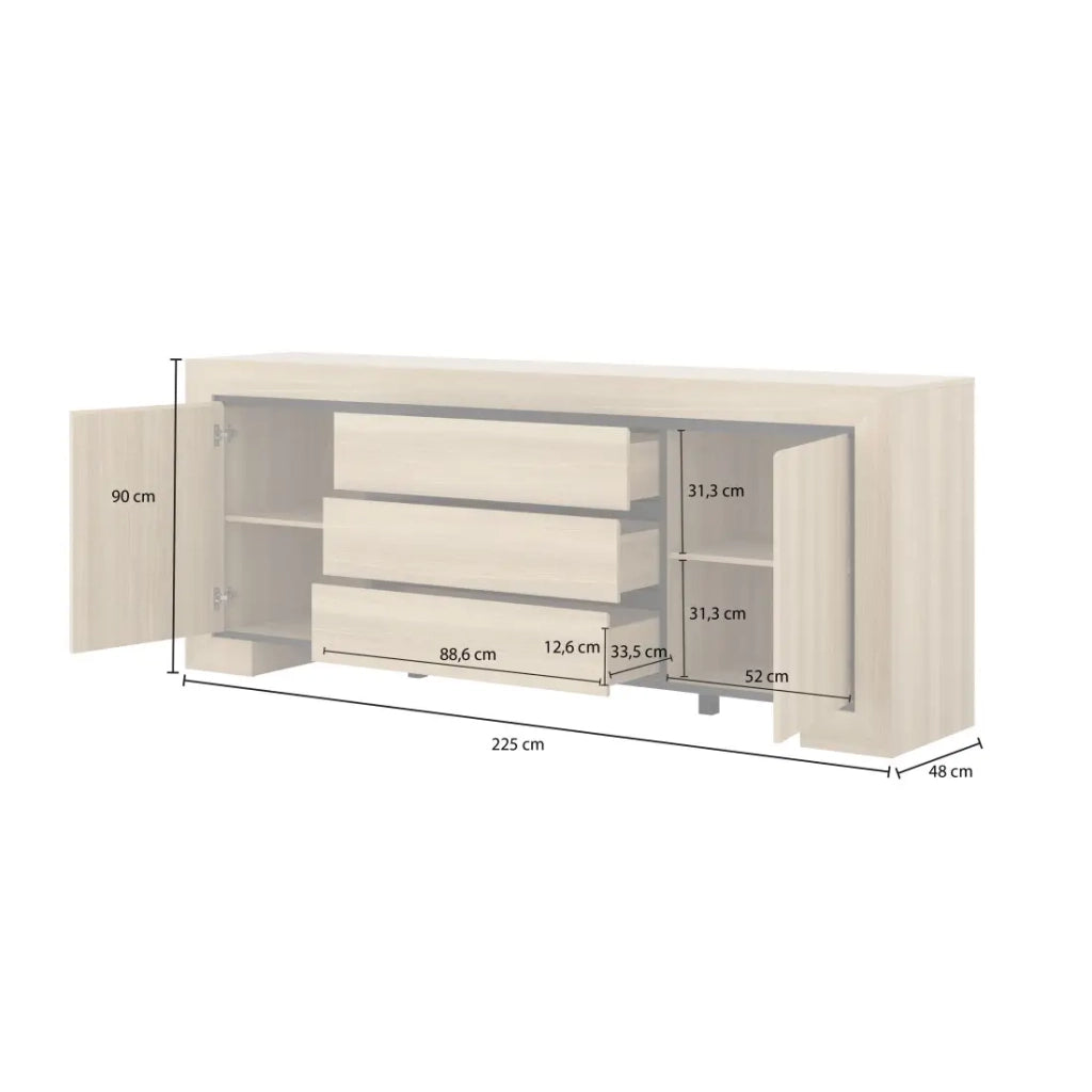 Buffet collezione COPA – 2 ante e 3 cassetti – 225x90x48 cm – Quercia elegante – Design scandinavo