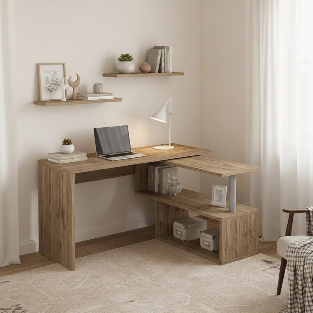 Topazio, Scrivania 2 Ripiani Made in Italy, 120x50x75h cm Marrone Rovere