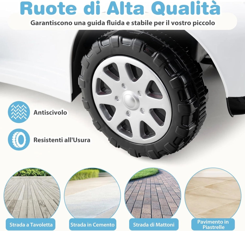 3 in 1 Auto a Spinta, Macchinina da Passeggio con Clacson, Musica, Luci, Cintura di Sicurezza, Tettuccio e Manico, Macchina Cavalcabile per Bambini 1+ Anni (Bianco)