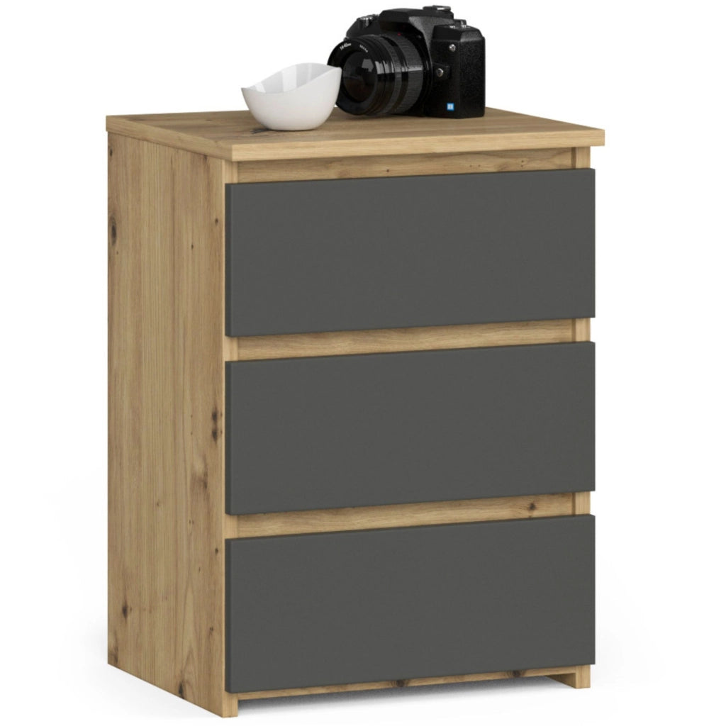 Comodino AKORD CL3 Quercia Artisan 40 cm 3 cassetti inserto frontale Grigia Grafite 40x35x57 cm