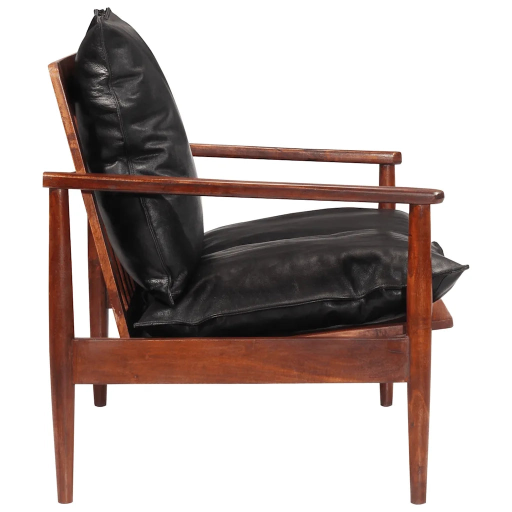 Divano 2 Posti Nero Vera Pelle e Legno Massello Acacia cod mxl 77331