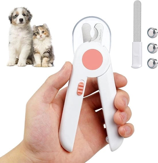 Taglierino LED per Animali Domestici - 2-in-1 Taglierino e Limatore per Artigli con Luce LED e Limatore per Artigli - Adatto per Cani, Gatti, Conigli - Resistentente all'Acqua - Rosa
