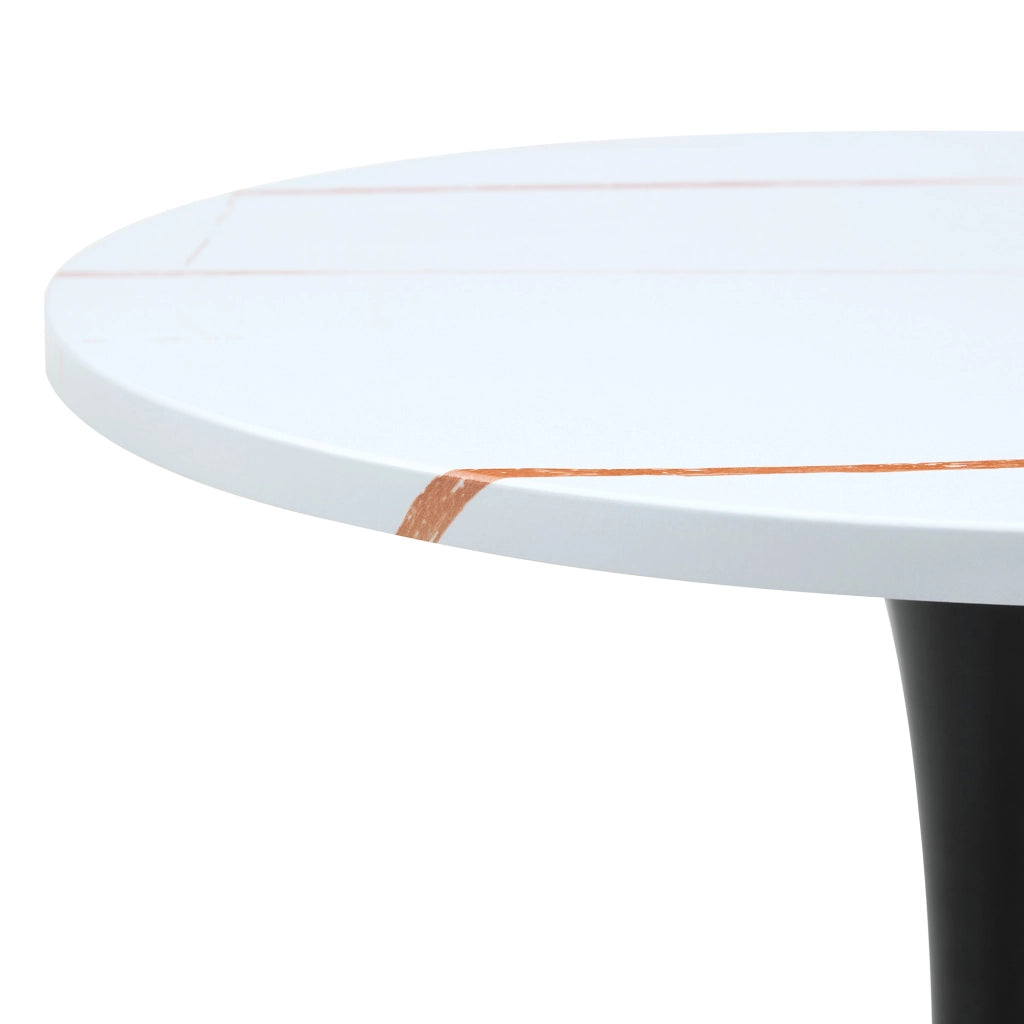 Tavolo da pranzo rotondo in MDF e metallo con piano termoformato, stile mid-century, bianco e nero