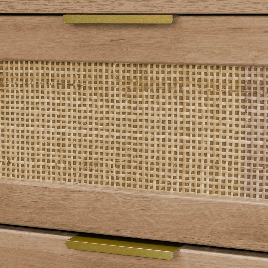 Cassettiera in legno e canna intrecciata, 3 cassetti, marrone naturale