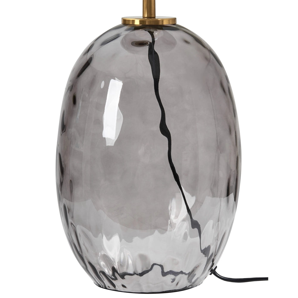 Lampada da tavolo Base in vetro fumé trasparente e grigio Paralume a tamburo in tessuto Design moderno