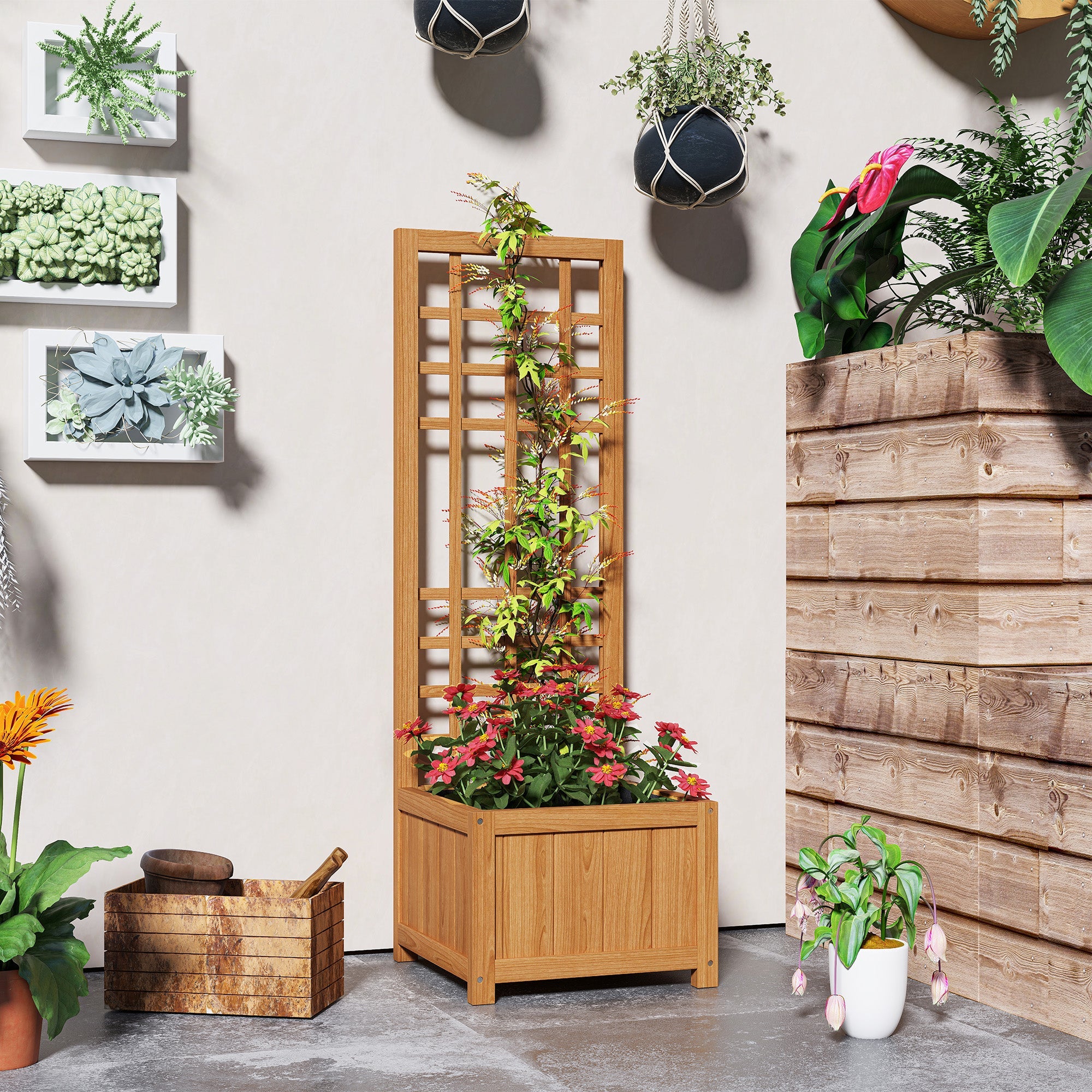 Fioriera con Traliccio per Rampicanti 40x40x120 cm in Legno Marrone