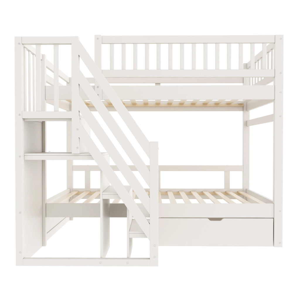 Letto a castello 90x200 cm con scala contenitore e cassetto