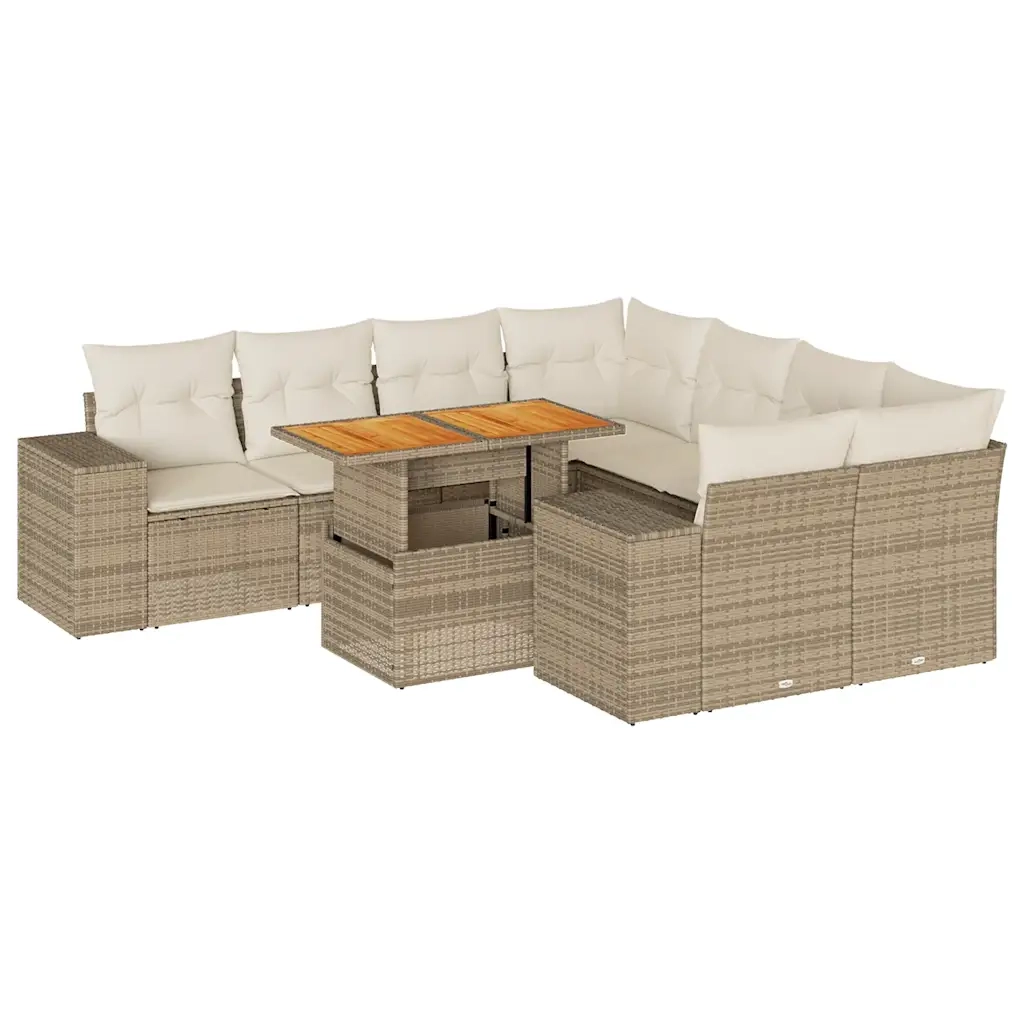 Set Divano da Giardino 9 pz con Cuscini Beige in Polyrattan 3327355