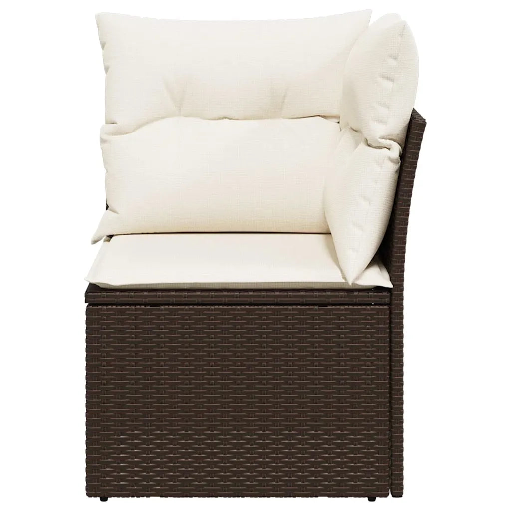 Divano Angolare da Giardino con Cuscini in Polyrattan Marrone 366216