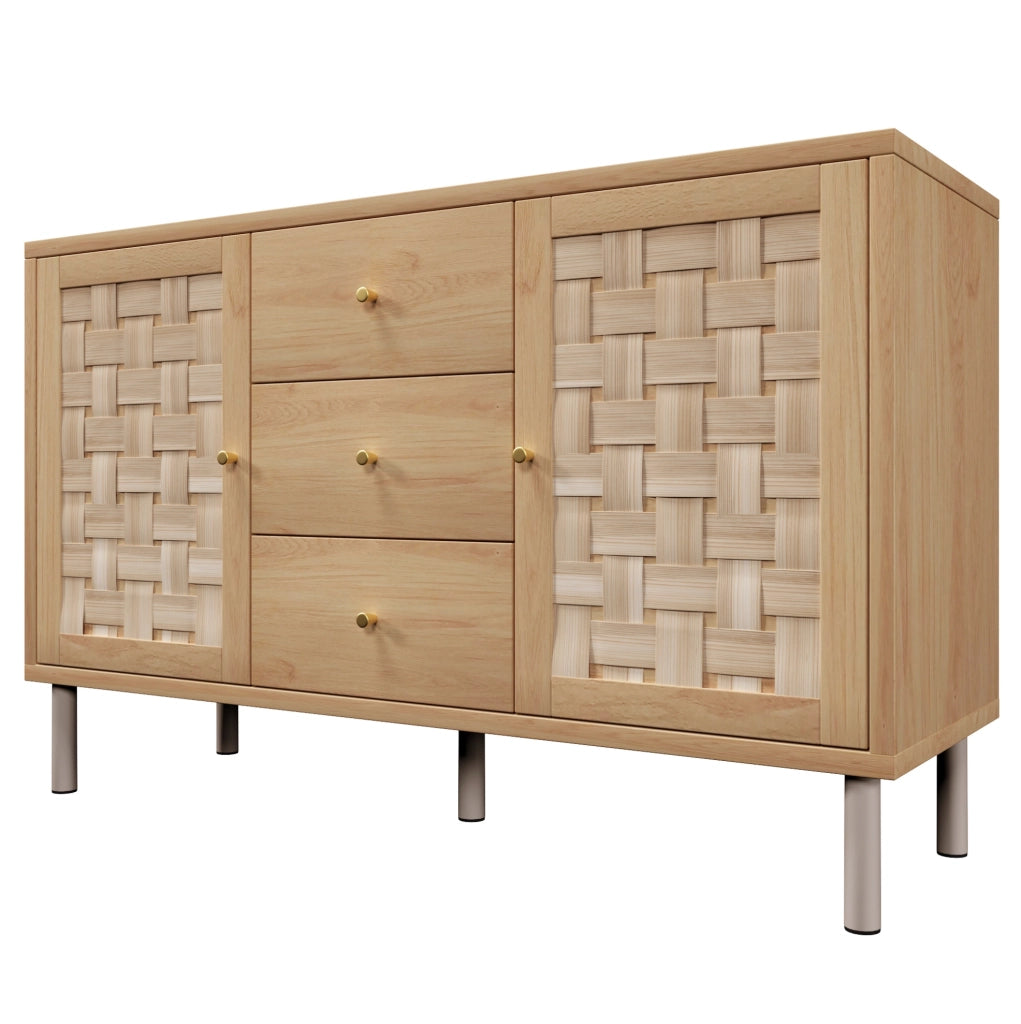 Credenza 120x40x75 cm in MDF e metallo; ecru; 2 ante e 3 cassetti